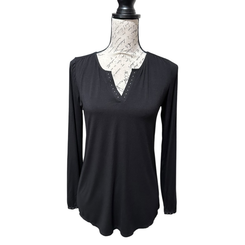 WHBM Long Sleeve Studded Black Knit Top Size XS